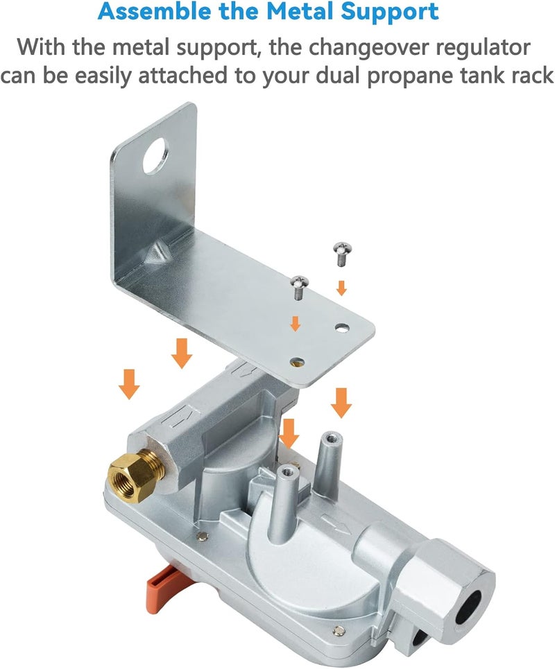Skyflame مجموعة منظم غاز البروبان الأوتوماتيكي ذو المرحلتين مع 2 قطعة من العدادات وخرطوم توصيل مضفر بطول 12 بوصة لخزانات البروبان المزدوجة لمقطورات RV وكامبر - Image 5